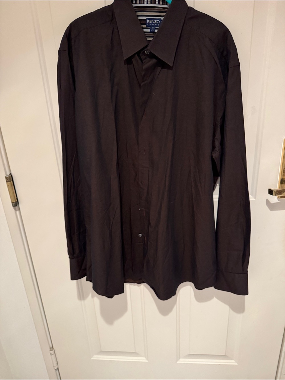 Kenzo Men's Dark Brown Long-Sleeve Dress Shirt size 44 17.5 collar